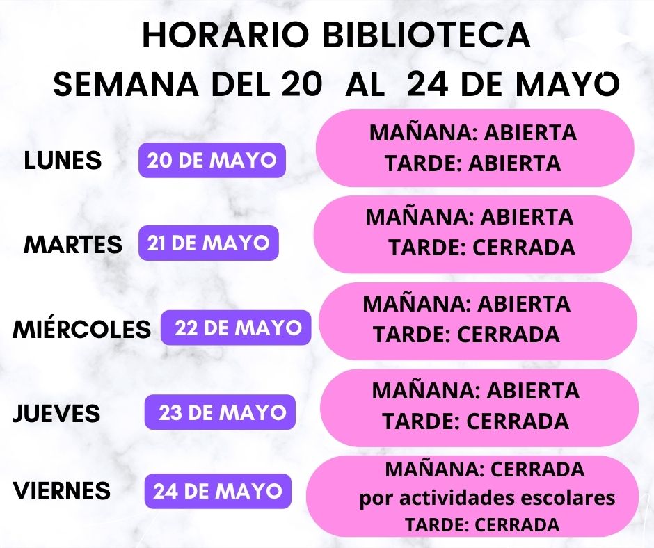 HORARIO BIBLIOTECA BLAS INFANTE SEMANA DEL 20 AL 24 DE MAYO