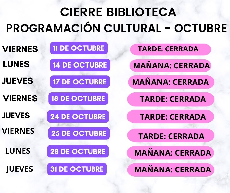 MODIFICACIÓN HORARIO  BIBLIOTECA BLAS INFANTE OCTUBRE 2024