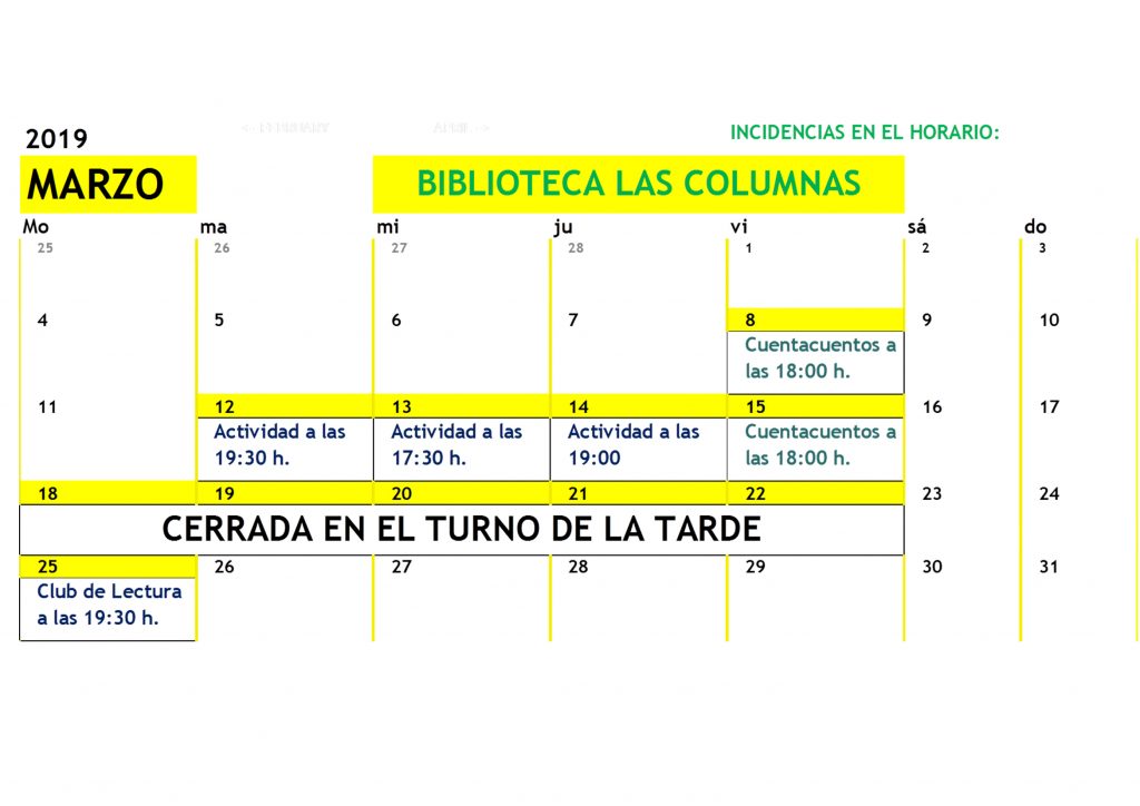 Incidencias en el horario de la Biblioteca Las Columnas