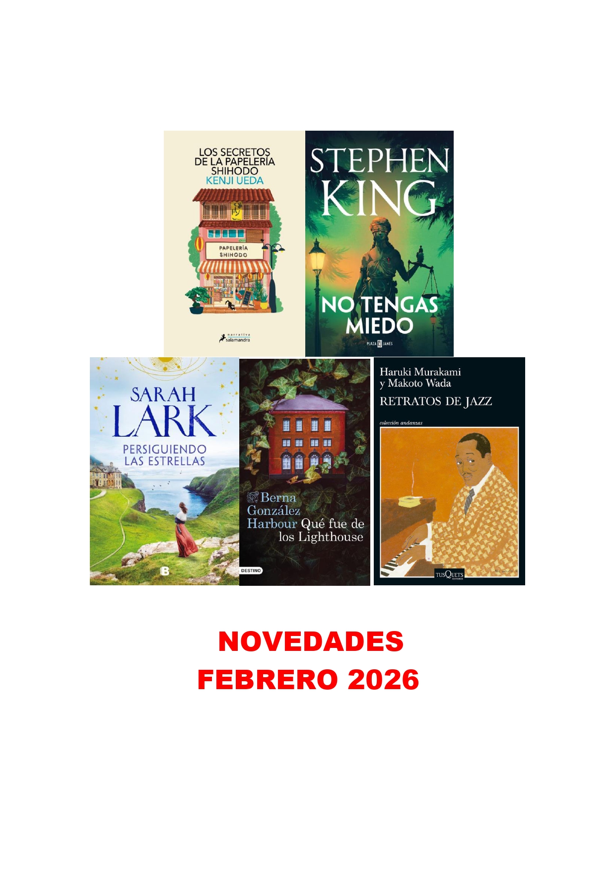 NOVEDADES NARRATIVA FEBRERO 2026
