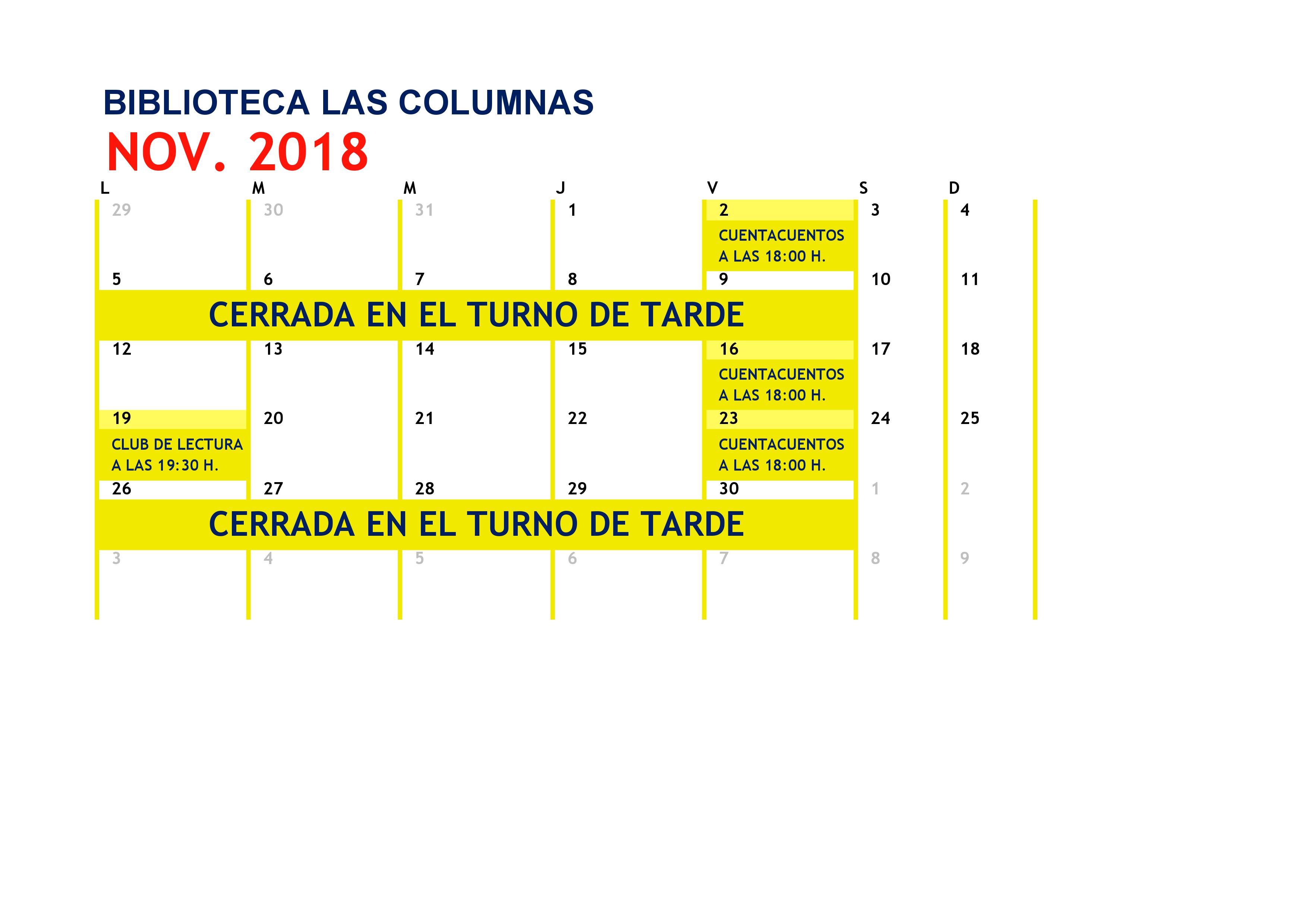 INCIDENCIAS EN EL HORARIO. NOVIEMBRE 2018.