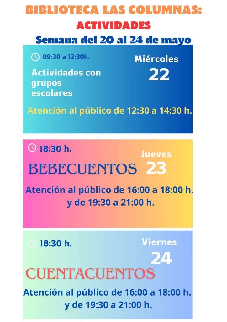 Actividades en la biblioteca. Semana del 20 al 24 de mayo de 2024