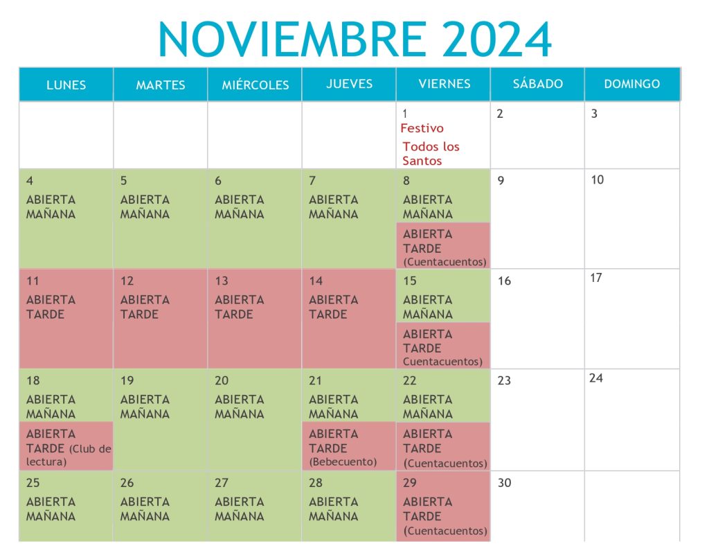 Horario apertura octubre y noviembre