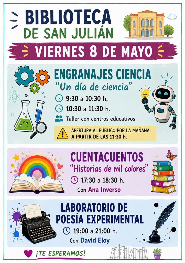 📚✨ Actividades de la semana del 4 al 8 de mayo en la Biblioteca de San Julián✨📚
