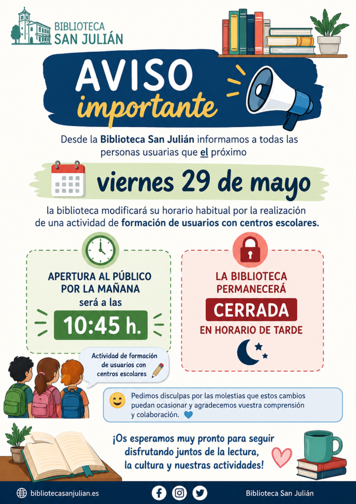📢 Aviso importante | Modificación de horario 📚