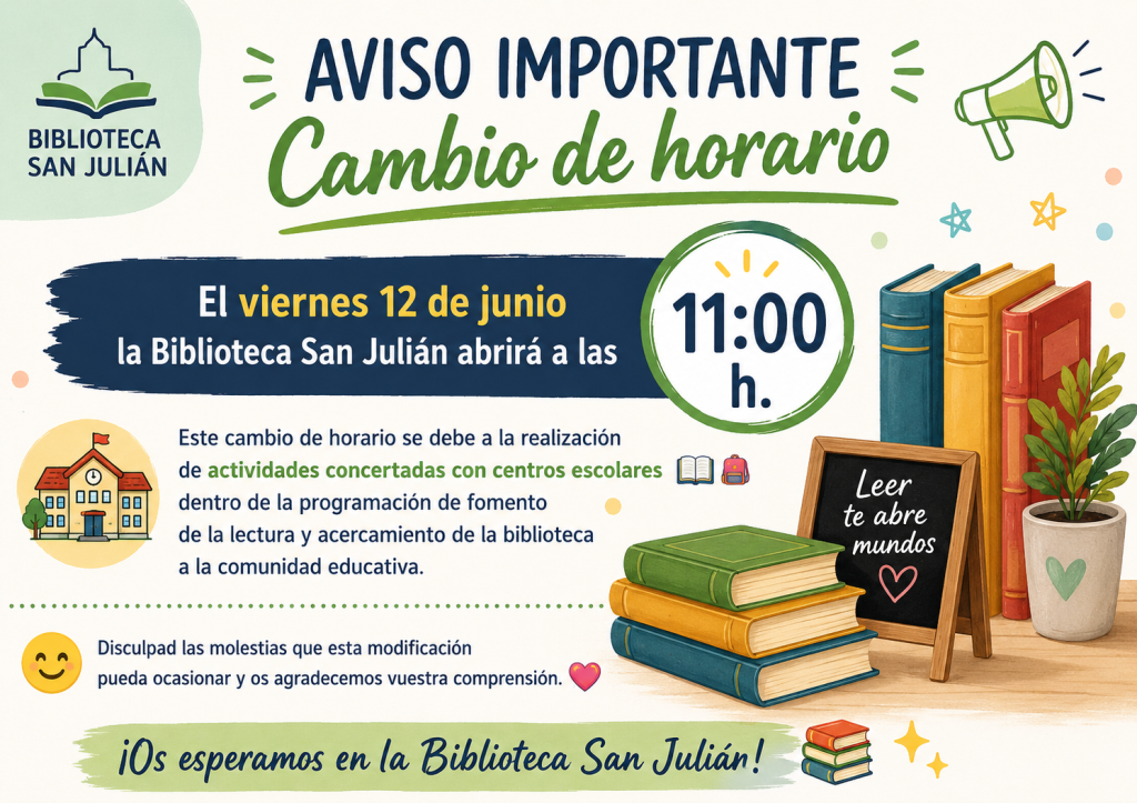 📢 Aviso importante: cambio de horario el viernes 12 de junio📚