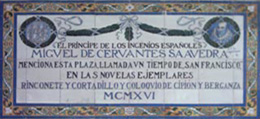 Imagen de Azulejo: Cervantes, Rinconete y Cortadillo y Cipión de Bergara
